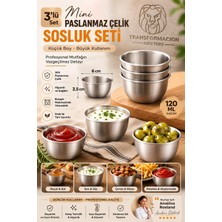 Transformacion 3'lü Çelik Mini Sosluk Seti 6x3.5 cm Reçellik Kahvaltılık Patates Sos Kabı Joker Çerezlik Mezelik Paslanmaz 723451
