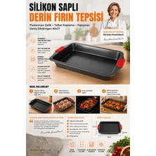 Transformacion Teflon Kaplamalı Fırın Tepsisi - Yanmaz Silikon Tutacaklı 304 Paslanmaz Çelik Derin Dikdörtgen Kek Börek Antrasit Siyah Isıya Dayanıklı 723470