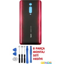 Genos Xiaomi Mi 9t/mi 9t Pro/redmi K20/K20 Pro Arka Batarya Pil Kapağı Cam Kırmızı + Montaj Set