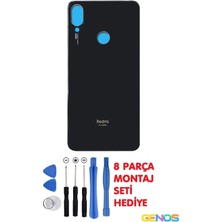 Genos Xiaomi Redmi Note 7 Uyumlu Arka Cam Kapak Batarya Pil Kapağı Siyah Montaj Set