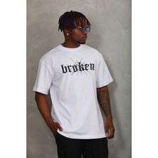 Tarz Yeri Erkek Baskılı T-Shirt Kısa Kol Bisiklet Yaka Regular Fit Rahat Kalıp Günlük Tişört - Beyaz