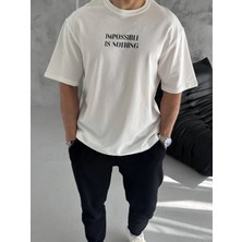Tarz Yeri Erkek Tişört Bisiklet Yaka Baskılı Oversize Kısa Kol T-Shirt - Beyaz