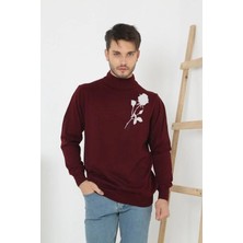 Tarz Yeri Erkek Yarım Bağazlı Kazak Baskılı Dokuma Triko - Bordo
