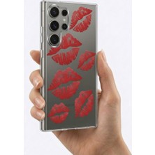 Nevamel® Samsung S26 Ultra Kırmızı Dudak / Öpücük Desenli Şeffaf Telefon Kılıfı