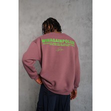 Tarz Yeri Erkek Bisiklet Yaka Baskılı 3 Iplik Pamuklu Sweatshirt - Gül Kurusu