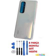 Genos Xiaomi Mi Note 10 Lite Uyumlu Arka Cam Pil Batarya Kapağı Beyaz + Montaj Set