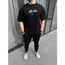Tarz Yeri Erkek Baskılı T-Shirt Kısa Kol Bisiklet Yaka Regular Fit Rahat Kalıp Günlük Tişört - Siyah