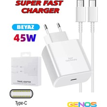 Genos Samsung Galaxy A51 Uyumlu 45W Type-C Girişli Hızlı Şarj Aleti Adaptör 45 Watt Beyaz Renk (SN4501182)