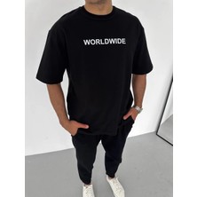 Tarz Yeri Erkek Baskılı T-Shirt Kısa Kol Bisiklet Yaka Regular Fit Rahat Kalıp Günlük Tişört - Siyah