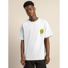 Tarz Yeri Erkek Kısa Kol Yazlık Tişört Bisiklet Yaka Baskılı Oversize T-Shirt - Beyaz