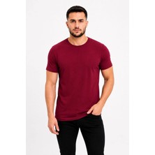 Tarz Yeri Erkek Basic Tişört Bisiklet Yaka Kısa Kol Günlük Yazlık Slim Fit T-Shirt - Bordo