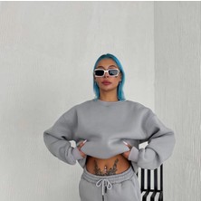 Tarz Yeri Kadın Bisiklet Yaka 3 Iplik Pamuklu Basic Sweatshirt - Gri
