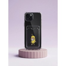 Nevamel® iPhone 15 Boş Yapma Muz Detaylı Kart Bölmeli Şeffaf Telefon Kılıfı