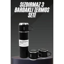 MiraLive Termos Seti Paslanmaz Çelik 3 Bardaklı Vakumlu Termos Set 500 ml 12 Saate Kadar Isı Koruma