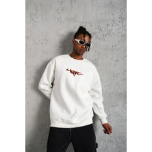 Tarz Yeri Erkek 3 Iplik Pamuklu Bisiklet Yaka Gangster Baskılı Sweatshirt - Beyaz