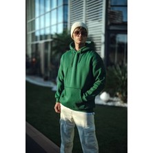 Tarz Yeri Erkek 3 Iplik Pamuklu Kapüşonlu Basic Sweatshirt Hoodie - Haki