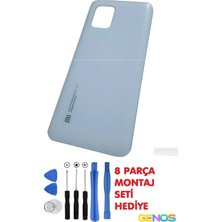 Genos Xiaomi Mi 10 Lite Uyumlu Arka Cam Pil Kapağı Batarya Kapağı Beyaz + Montaj Set