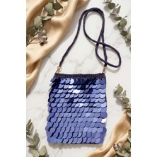 BB Bi Butik Shop Velvet Night Gece Mavisi Pullu El Yapımı Şık Kadın Omuz Çantası Çapraz Telefon Çantası