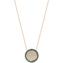 Emiliano Jewellery Zirkon Taşlı Pırlanta Montür Altın Kaplama Yuvarlak Gümüş Kolye