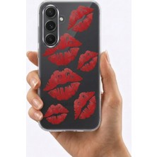 Nevamel® Samsung Galaxy S24 Fe Kırmızı Dudak / Öpücük Desenli Şeffaf Telefon Kılıfı