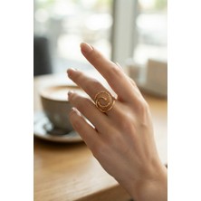 Aytens Gold Renk Geometrik Çift Halka Yüzük