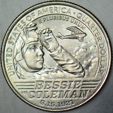 Banknoting Amerika Çeyrek Dolar 2023 P Amerikalı Kadınlar-Bessıe Coleman-Havacılık. Çilaltı.