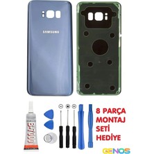 Genos Samsung Galaxy S8 Plus G955F Arka Cam Kapak Batarya Pil Kapağı Mavi Yapıştırıcı B7000 Montaj Set