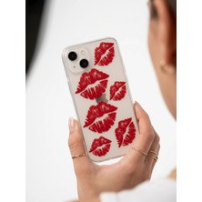 Nevamel® Iphone 13 Kırmızı Dudak / Öpücük Desenli Şeffaf Telefon Kılıfı