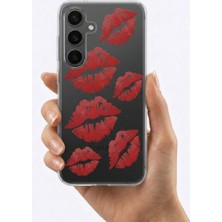 Nevamel® Samsung Galaxy S24 Kırmızı Dudak / Öpücük Desenli Şeffaf Telefon Kılıfı