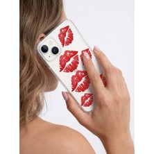 Hobilinka Iphone 14 Kırmızı Dudak / Öpücük Desenli Şeffaf Telefon Kılıfı