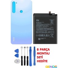 Genos Xiaomi Redmi Note 8 Arka Cam Kapak Batarya Pil Kapağı Beyaz + Note 8 Batarya Pil BN46 + Montaj Set