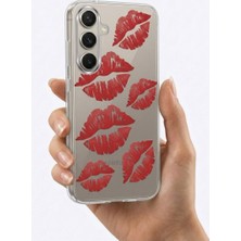 Nevamel® Samsung S25 Fe Kırmızı Dudak / Öpücük Desenli Şeffaf Telefon Kılıfı