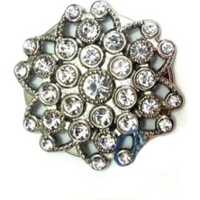 Hace Bazaar Taşlı Yuvarlak Broş, Sandık Süsü 4,5 cm - Nikel, 1 Adet