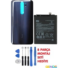 Genos Xiaomi Redmi Note 8 Pro Uyumlu Cam Kapak Batarya Pil Kapağı Siyah + Pil Batarya BM4J + Montaj Set
