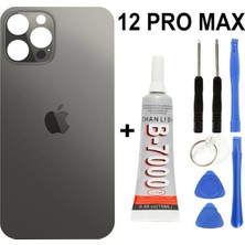 Genos iPhone Uyumlu 12 Pro Max Arka Batarya Pil Kapağı +Yapıştırıcı +Tamir Set - Gümüş
