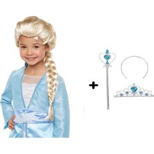 Hace Bazaar Örgülü Karlar Ülkesi Frozen Elsa Peruğu Tacı ve Sopası Çocuk Boy (K95)