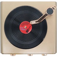 Akıllı Bayi Metalik Nostaljik Tasarım Plak Çalar Görünümlü Radyolu Bluetooth Hoparlör Retro Müzik Plak A