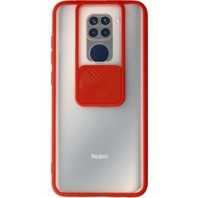 Cepmoda Xiaomi Redmi Note 9 Kırmızı Renk Kamera Sürgülü Telefon Kılıfı - Buzlu Mat Kapak Kırmızı Silikon