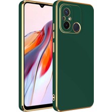 MCasering Xiaomi Redmi 12C Uyumlu Telefon Kılıfı Parlak Kenarları Gold Detaylı Silikon Kılıf Koyu Yeşil Silikon