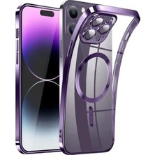MCasering Apple Iphone 15 Pro Kılıf Kamera Lens Korumalı Magsafe Şarj Kilifi Şeffaf Renkli Yumuşak Kapak Lacivert Silikon