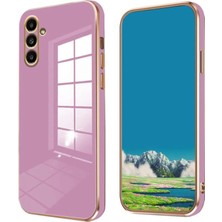 MCasering Samsung Galaxy A14 Uyumlu Kılıf Altın Detaylı Canlı Renkli Silikon Mor Silikon