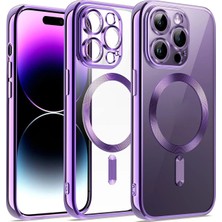 MCasering Apple Iphone 14 Plus Kılıf Kamera Lens Korumalı Magsafe Şarj Kilifi Şeffaf Renkli Yumuşak Kapak Derin Mor Silikon