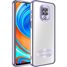 ceptecom Xiaomi Redmi Note 9 Pro Kılıf Kamera Korumalı Logo Gösteren Omega Kapak Mor Silikon