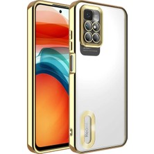 MCasering Xiaomi Redmi 10 2022 Kılıf Logo Yeri Açık Kamera Lens Korumalı Renkli Kenarlı Şeffaf Silikon Altın Silikon