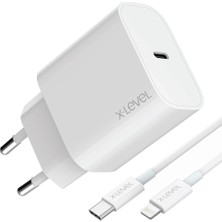 X-Level 20W Hızlı Şarj Adaptör Seti - Type-C'den Lightning Kablolu, Pd/qc/pps Destekli, Akım Korumal