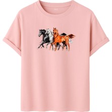 Dk Daksel Daksel Unisex At Baskılı T-SHIRT,%100 Pamuk, Rahat Kesim, Kısa Kollu, Yuvarlak Yaka, Günlük Kullanım