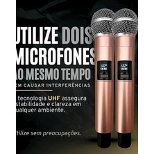 Hobilinka Profesyonel Çiftli Kablosuz Mikrofon Seti Karaoke Şarj Edilebilir 50 Metre Mesafe Rose