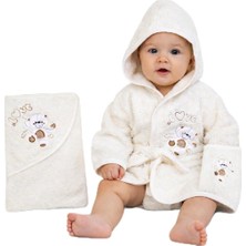%100 Pamuk Yenidoğan Bebek Çocuk Bornoz Havlu Takımı Set