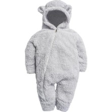 İpek Atlas Kız Erkek Bebek ve Çocuk Kapüşonlu Peluş Ayıcık Tulum (Gri, 3 Yaş)