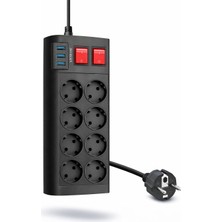 Hepta Collection 8’li Çoklu Priz + USB  Usb-C + 2 Metre Güç Kablosu | Güç Dağıtıcı Elektrik Uzatma Kablosu – Ev/ofis/